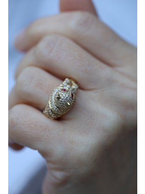 Yenigün Kuyumculuk 14 Ayar Altın Taşlı Kaplan Cetaş Yüzük