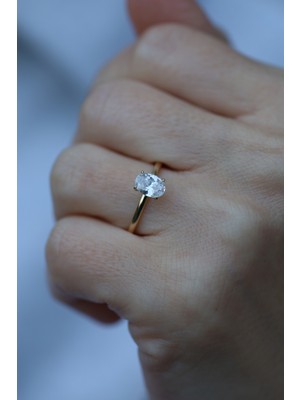 Yenigün Kuyumculuk 14 Ayar Altın Oval Kesim Küçük Tek Taş Yüzük