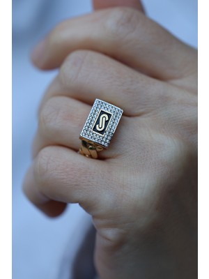 Yenigün Kuyumculuk 14 Ayar Altın Siyah Mineli Taşlı Gurmet Yüzük