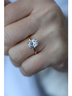 Yenigün Kuyumculuk 14 Ayar Altın Oval Kesim Büyük Tek Taş Yüzük