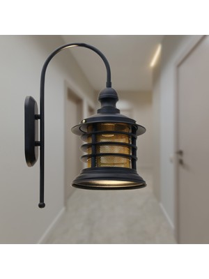 Bamyum Nostalji Siyah Aplik Duvar Lambası Modern Otel Cafe Vintage Salon Yatak Odası Merdiven Retro