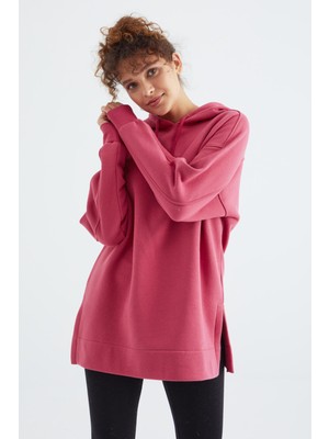 Tommy Life Yaban Gülü Reglan Kol Basic Kapüşonlu Oversize Sweatshirt Sweatshirt Tunik - 97242