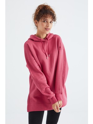 Tommy Life Yaban Gülü Reglan Kol Basic Kapüşonlu Oversize Sweatshirt Sweatshirt Tunik - 97242