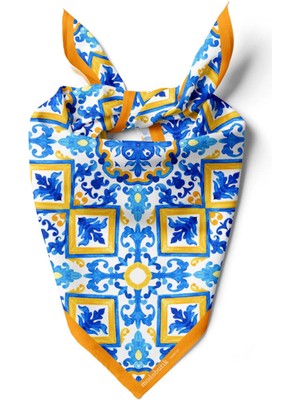 Moda Butik A31 Kadın Egzotik Desenli Bandana 50x50 Sarı Mavi DG0408-22 Snz