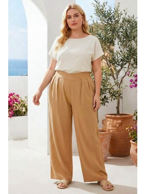 Stil Diva Büyük Beden Pileli Cepli Geniş Paça Esnek Kumaşlı Pantolon 875-V