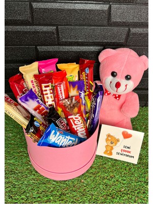 Özbience Sevgiliye Özel 25CM Pembe Ayıcık ve Çikolata Kutusu Hediye Seti
