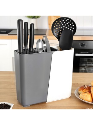 Meleni Home Ayarlanabilir Kaşık Bıçak Standı - Uzayabilen Organizer Bıçaklık Tezgah Üstü Kaşıklık Antrasit