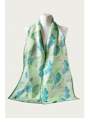 Vissona %100 Ipek Yaprak Desenli Kadın Fular 30X170