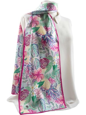 Vissona I59 Saten Ipek Ananas Çiçek Desenli Kadın Fular