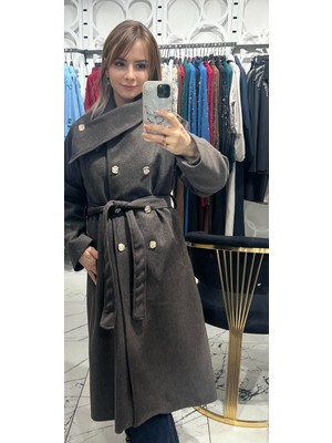 Cardella Premium Kalite Uzun Kadın Kaşe Kaban | Şık Yaka ve Düğme Detaylı Kaban