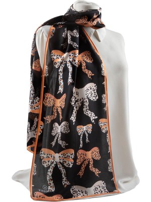 Vissona Saten Ipek Leopar Fiyonk Desenli Kadın Fular