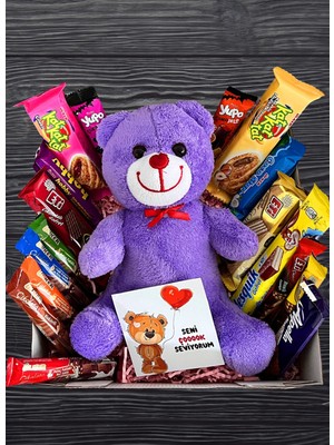 Özbience Çikolata Dolu Mor Ayıcıklı Sevgili Hediye Kutusu