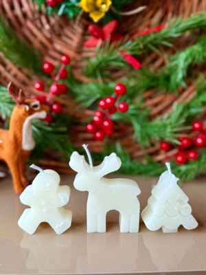 Cacagift Design Yılbaşı Dekoritifli 3'lü Mum (Geyik, Çam Ağacı, Kurabiye Adam)