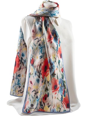 Vissona I67 Saten Ipek Gelincik Desenli Kadın Fular