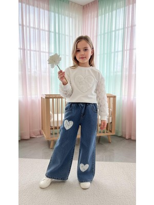 Miviko Kız Çocuğu Takımı Alt Üst Set Mevsimlik Üst Alt Yumuşak Kot Pantalon Pamuk /100 Full Esnek