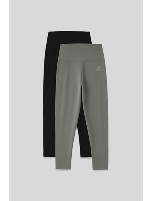 Slim Fit 2li Paket Siyah-Çağla Kadın Kapri Tayt - 93097