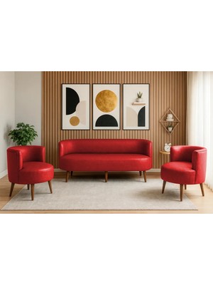 Azra Mobilya Sydney Koltuk Takımı 3+1+1 | Dekoratif Modern Koltuk Seti| Ofis ve Ev Kullanımı | Kırmızı1