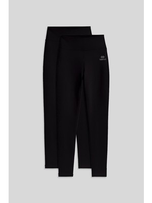 Slim Fit 2li Paket Siyah Kadın Kapri Tayt - 94011