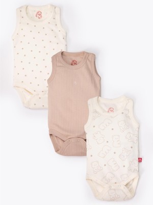 Bebetto 3lü Atlet Body (Cute Bear) Bej %100 Pamuklu Nefes Alabilen Kumaş Özelliğiyle