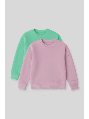 Tommy Life Oversıze 2li Paket Gül Kurusu-Su Yeşili Kız Çocuk Sweatshirt - 75150