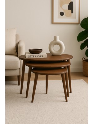 Trihome A+ Plus Gürgen Ağacı Masif Doğal Ahşap Zigon Sehpa 3'lü Set, Modern Masif Yan Sehpa