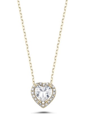 Zeya Kuyumculuk 14 Ayar Altın Taşlı Kalp Kolye