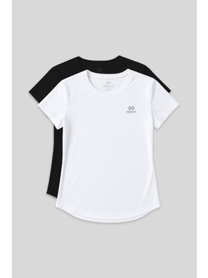 Standart Kalıp O Yaka 2li Paket Siyah-Beyaz Kadın T-Shirt - 97144