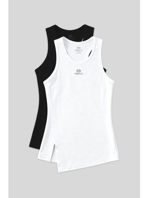 Standart Kalıp O Yaka 2li Paket Siyah-Beyaz Kadın Spor Atlet - 97256