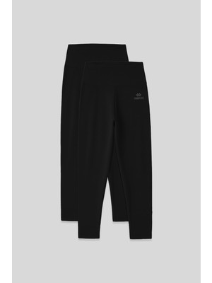 Slim Fit 2li Paket Siyah Kadın Kapri Tayt - 93097