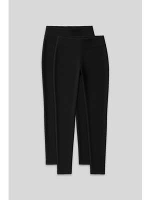 Slim Fit 2li Paket Siyah Termal Kadın Tayt - 94577