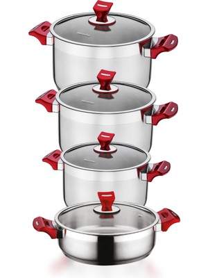 Hascevher Yaprak 8 Parça Çelik Indüksiyon Tabanlı Tencere Takımı Cam Kapaklı