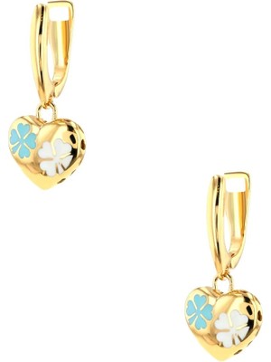 Zeya Kuyumculuk 14 Ayar Altın Sallantılı Yonca Desenli Kalp Küpe