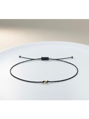 Altıncık 14 Ayar Altın Tek Dorika Top Ipli Siyah Bileklik