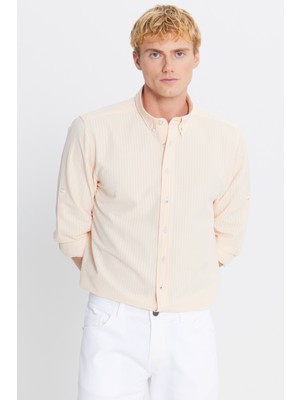 Altınyıldız Classics Tailored Slim Fit Dar Kesim Düğmeli Yaka Gofre Desenli Gömlek