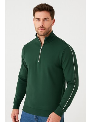 Regular Fit Yarım Fermuarlı Dik Yaka Basic Sweatshirt