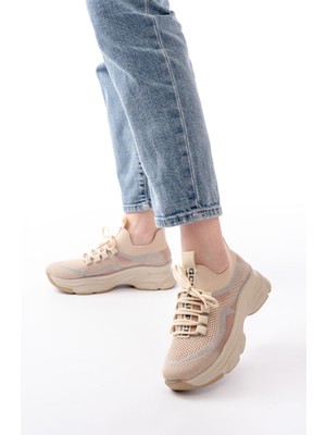 Zerenyus ZRİN-3001 Premium Bej Bağcıklı Fileli Günlük Sneaker