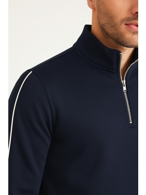 Regular Fit Yarım Fermuarlı Dik Yaka Basic Sweatshirt