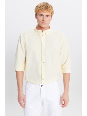 Altınyıldız Classics Tailored Slim Fit Dar Kesim Düğmeli Yaka Gofre Desenli Gömlek