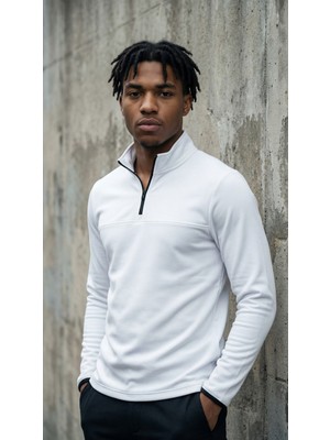 CLAW UP WORK SCUBA HALF ZIP SWEAT | OFF WHITE  (Slim Fit Yarım Fermuarlı Scuba Sweatshirt)