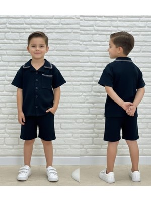 Leona Luxe Lacivert  Waffle Şortlu Takım