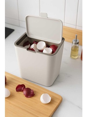 Primanova Flip Banyo Mutfak Tezgah Üstü Çöp Kovası - Bej