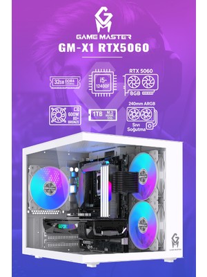 GM Game Master Gm-X1 RTX5060 Intel I5-12400F Cpu 32GB Ram 1tb M.2 RTX5060 8gb Sıvı Soğutuculu Beyaz Gaming Pc