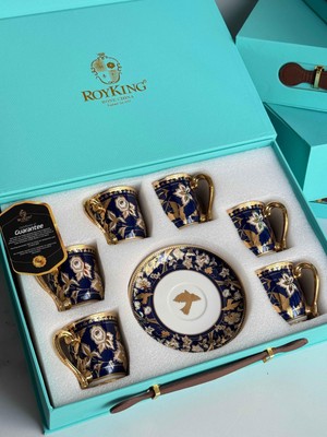 Rossev Türk Kahve Fincanı 24K Helana Lacivert 6 Kişilik 12 Parça