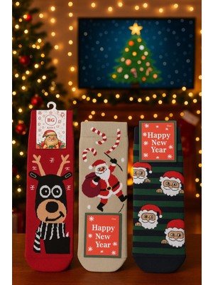 Arwenn Store 3lü Unisex Yılbaşı Temalı Yeniyıl Çorabı  Yılbaşı  Çorabı