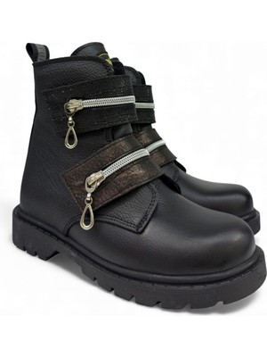 Tekiner Hakiki Deri Cırtlı Fermuar Desenli Oropedik Kız Botu