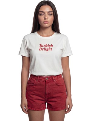 Color Luxe ''turkish Delight'' Yazılı Nostaljik Baskılı %100 Pamuk Rahat Kesim Premium Kadın Tişört