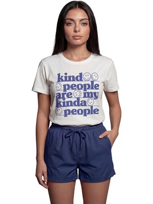 Color Luxe ''kind People Are My Kinda People'' Yazılı Baskılı %100 Pamuk Rahat Kesim Premium Kadın Tişört