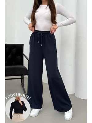 Mezka  Yüksek Bel Cepli Rahat Form Modal Touch Geniş Paça Kadın Eşofman Alt