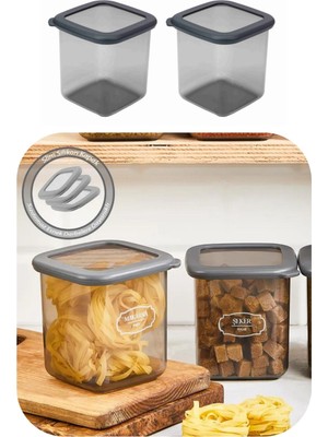 Eynel 2 Adet 800 ml Gri Kare Saklama Kabı Silikon Kapak Hava Geçirmez Kuru Baklagil Kahve Bakliyat Makarna Kutu