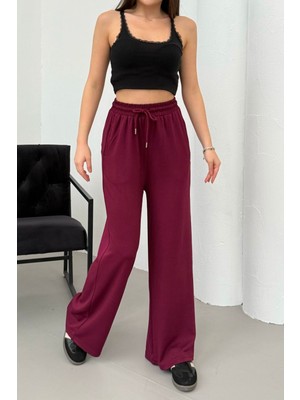 Mezka  Yüksek Bel Cepli Rahat Form Modal Touch Geniş Paça Kadın Eşofman Alt